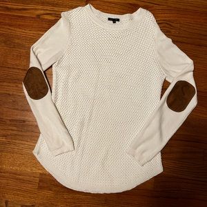 Knit sweater with leather elbow patches, size medium
